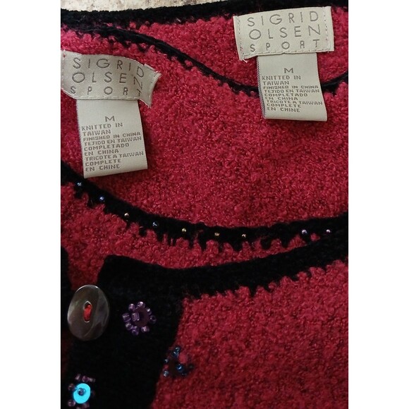 Vintage Dark Pink Sequin Cardigan & Tank Set Women’s M Wool Blend Elegant - Picture 9 of 10